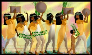 Egyptian women dancing by Sanio