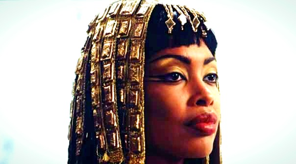 African Queen of Egypt Cleopatra wearing makeup and signature red lipstick