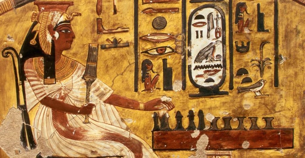 Painting of Queen Nefertari playing a game, c. 1320-1200 BCE.
